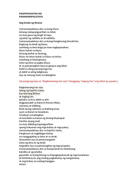 Ang Kredo NG Niseno (Nicene Creed) .